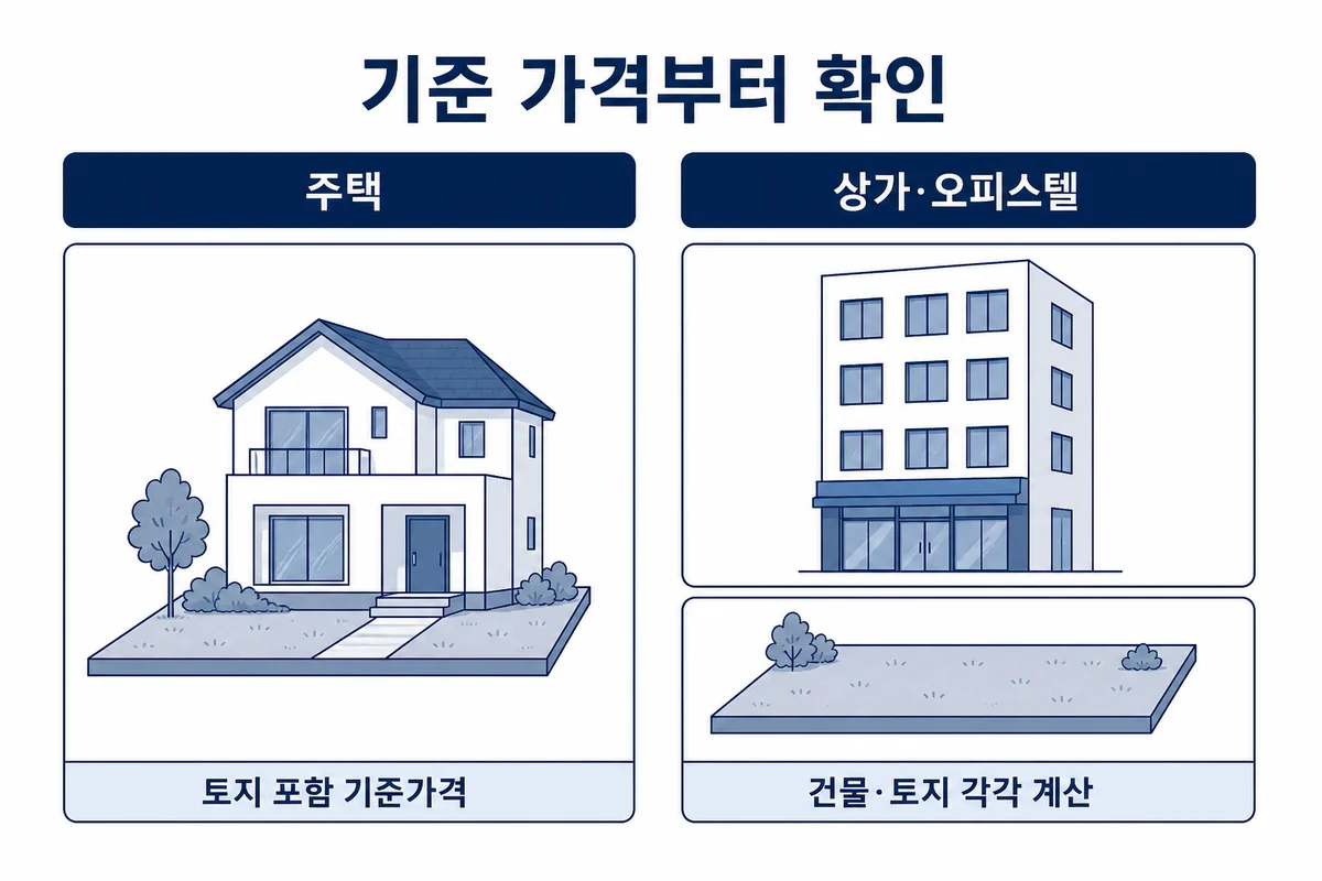 주택은 토지를 포함하고 상가·오피스텔은 건물과 토지를 각각 계산하는 기준