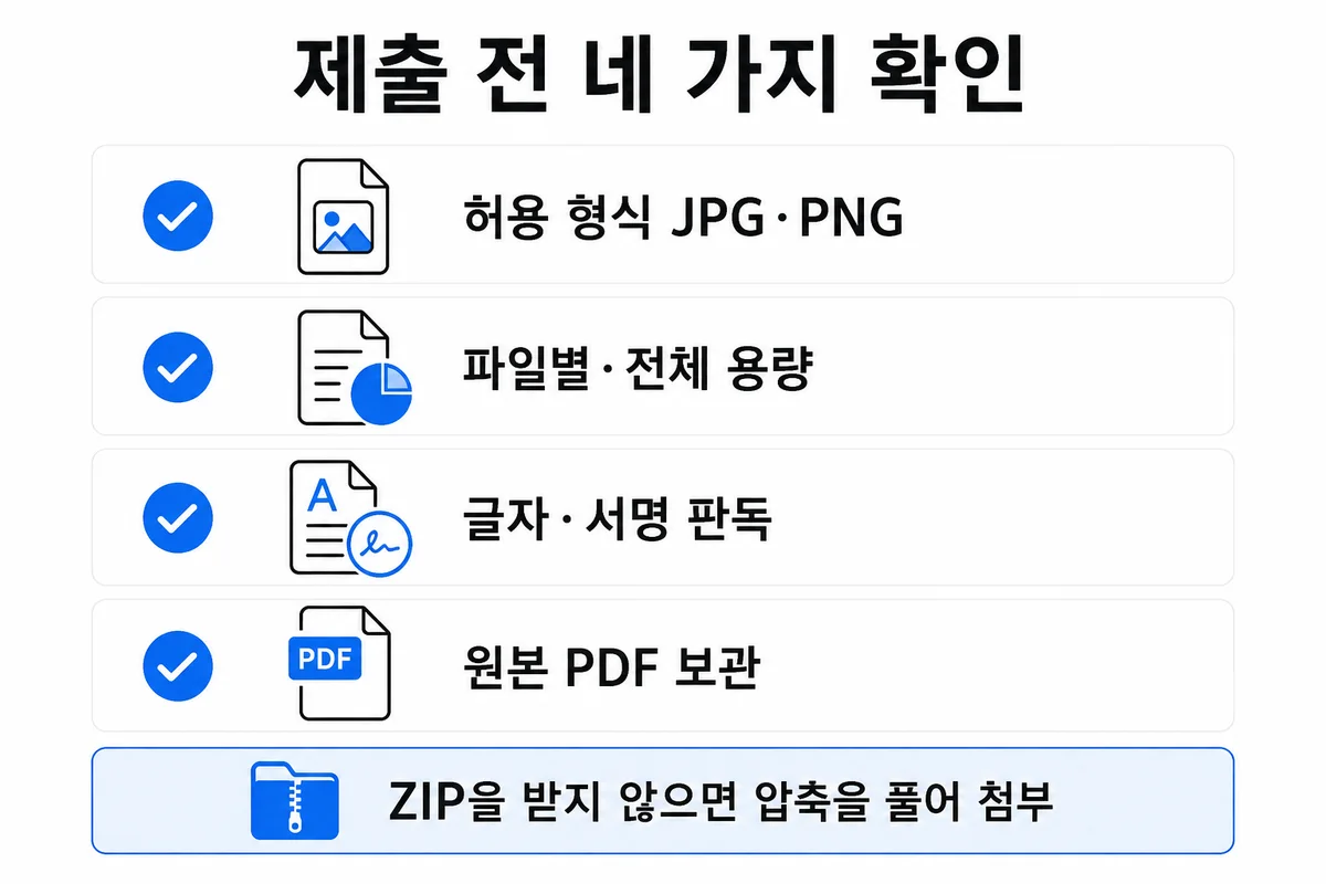 PDF 변환 후 제출 전 형식과 용량과 판독 가능성을 확인