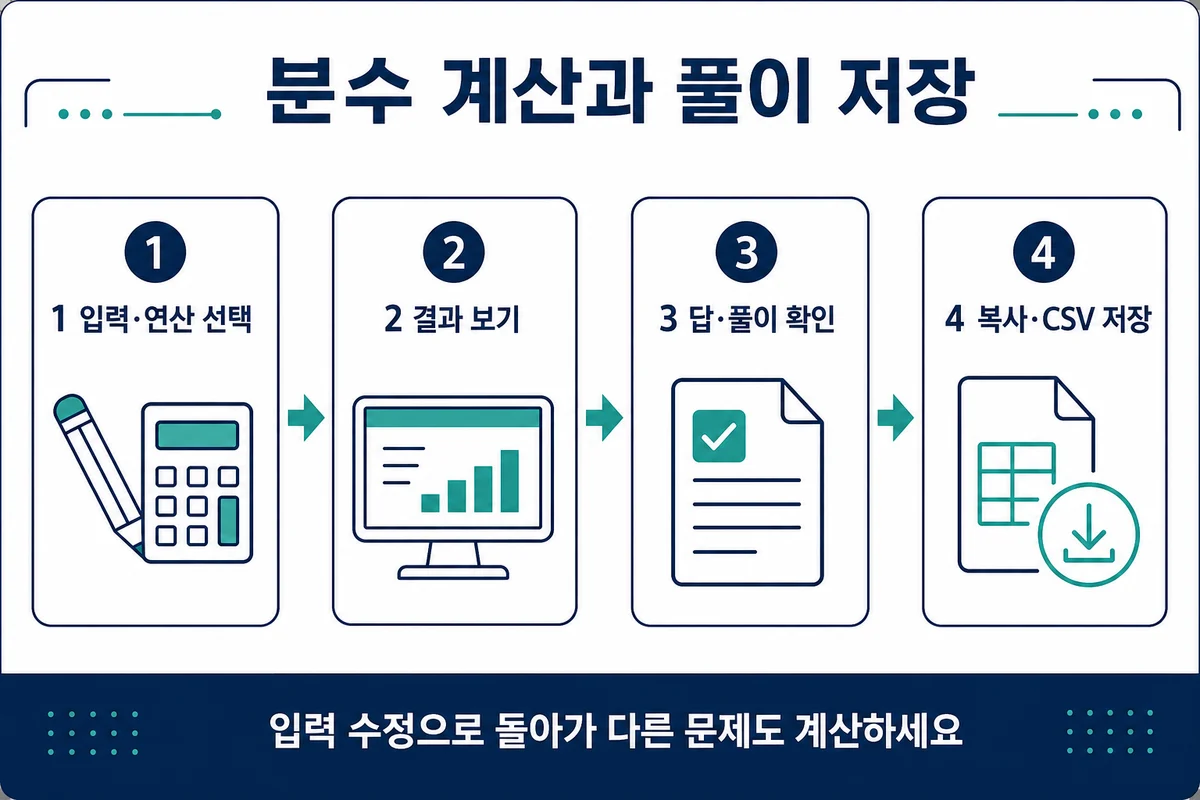 입력과 연산 선택 결과보기 풀이확인 복사와CSV 저장 순서