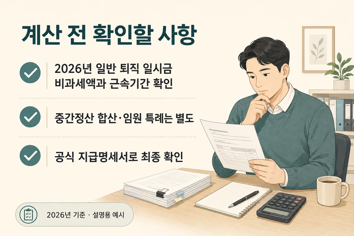 귀속연도·비과세액·근속기간과 중간정산 예외 확인 목록