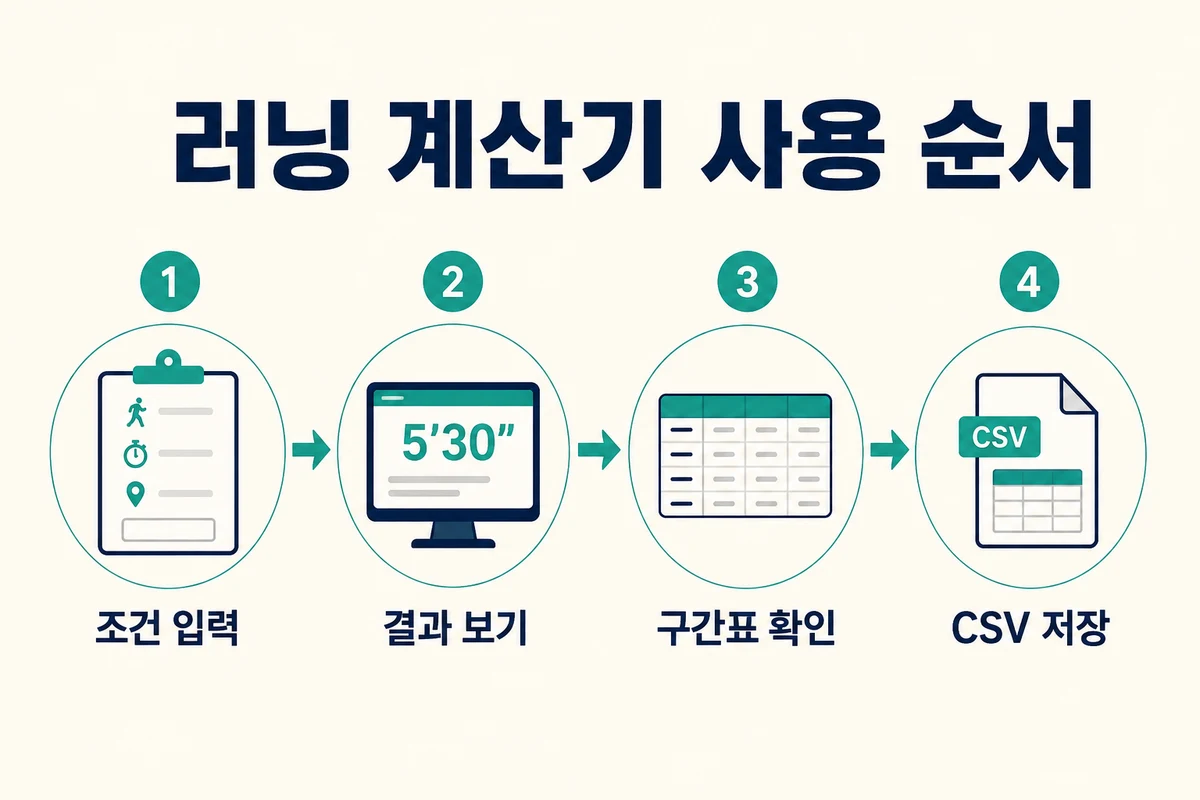 조건 입력 결과 보기 구간표 확인 CSV 저장으로 이어지는 러닝 계산기 순서