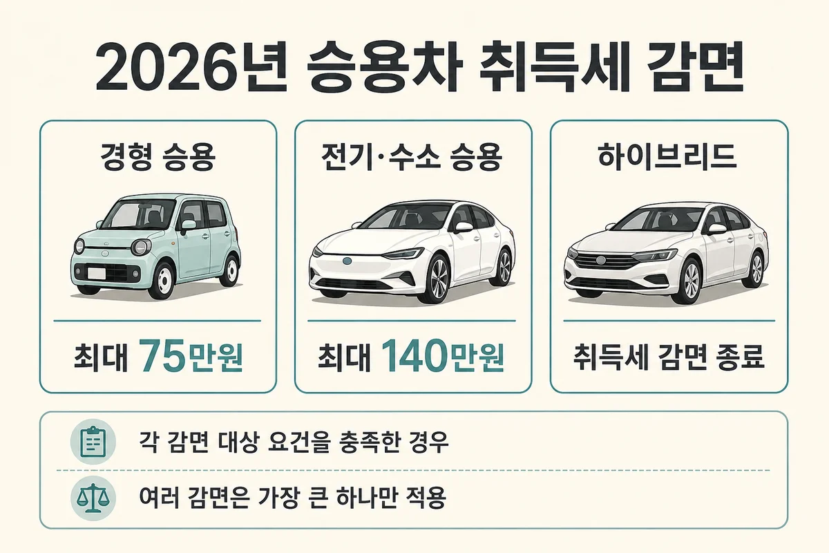 2026년 경형 승용·전기와 수소 승용·하이브리드 취득세 감면 구분