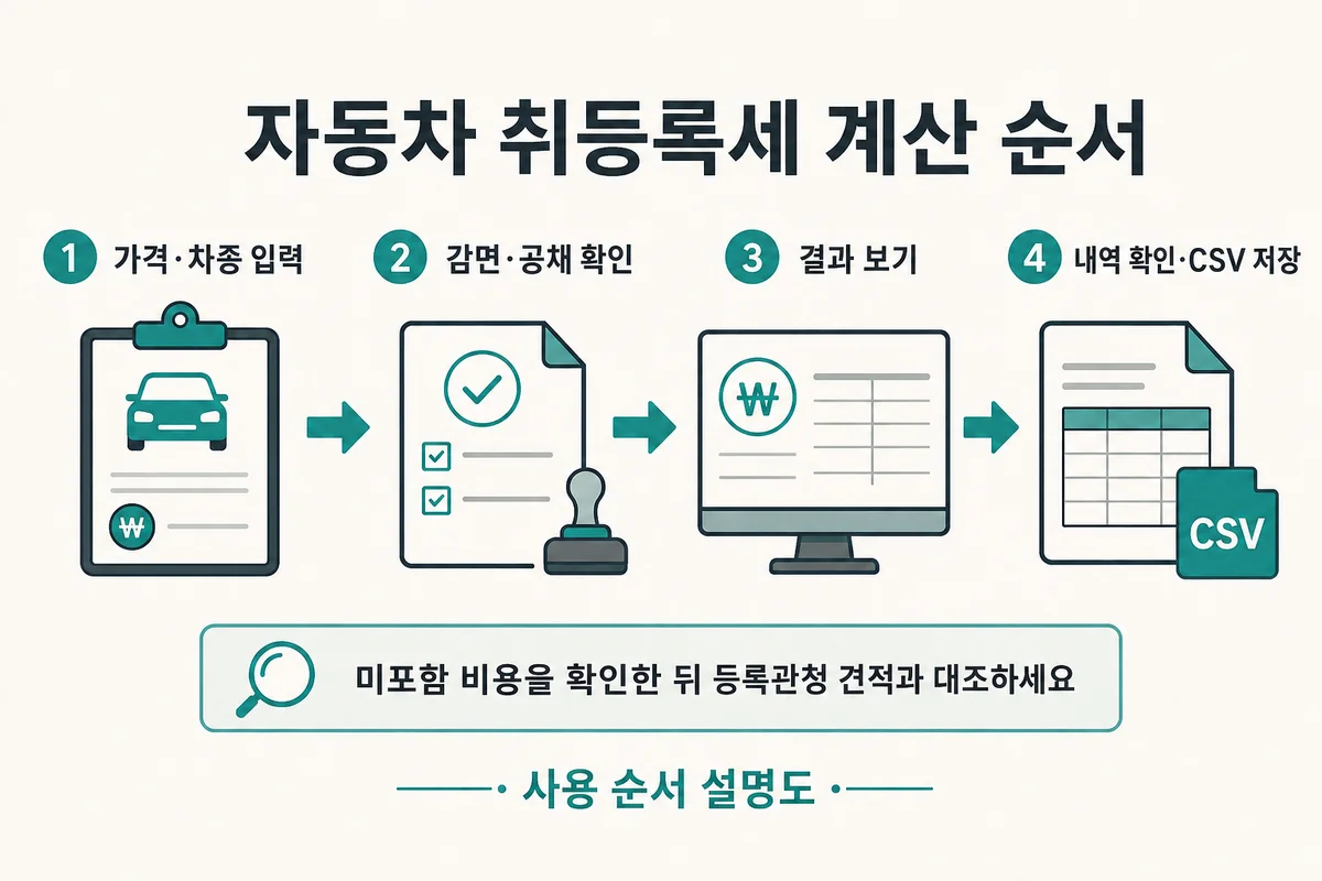 자동차 가격과 감면 입력 후 별도 결과 확인과 CSV 저장 순서