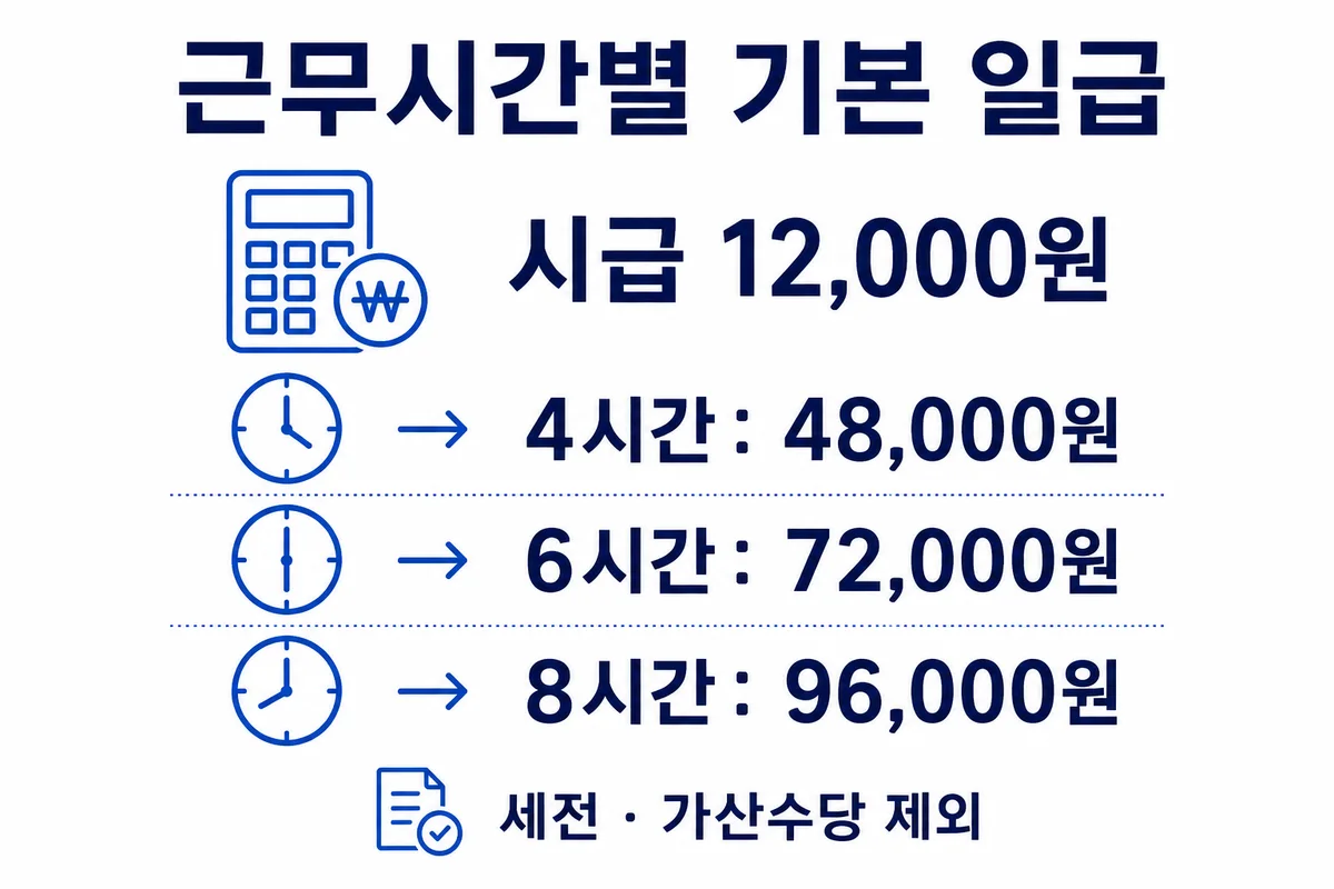 시급 12,000원의 4·6·8시간 일급 비교