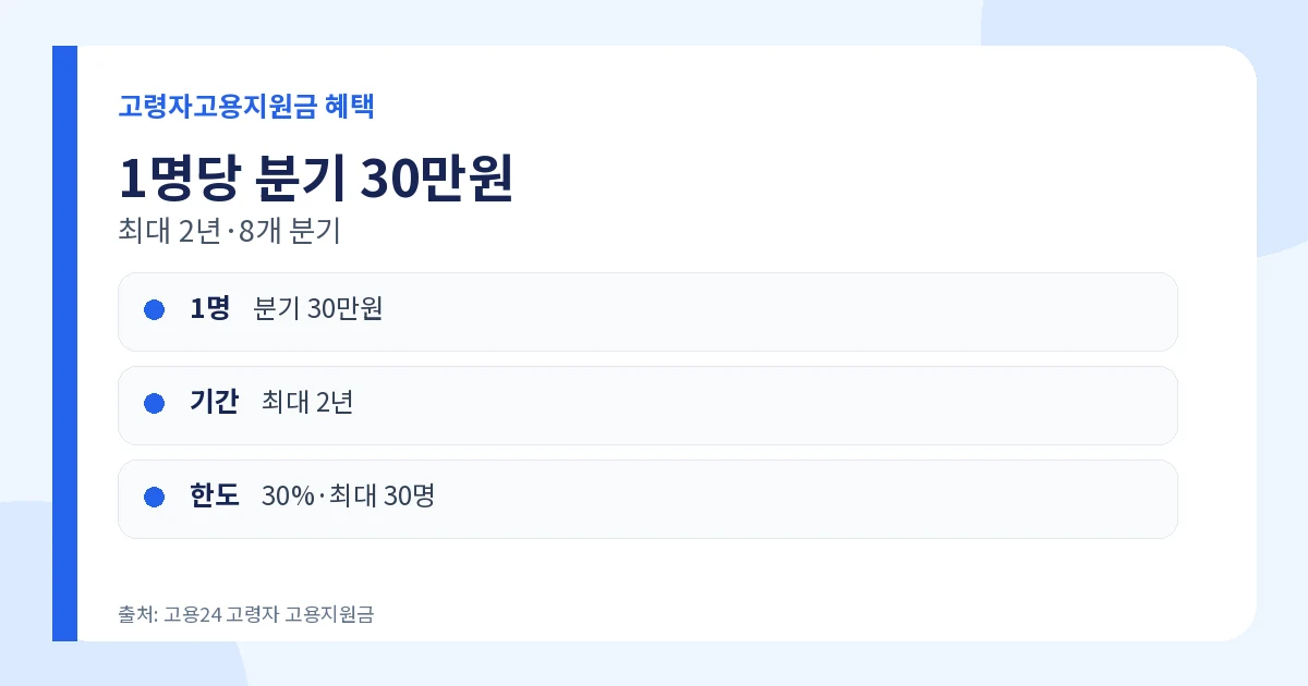 고령자고용지원금 증가 근로자 1명당 분기 30만원 최대 2년